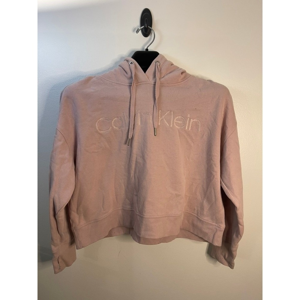 Calvin Klein Performance Womens Cropped Hoodie Pink Embroidered Logo Size L